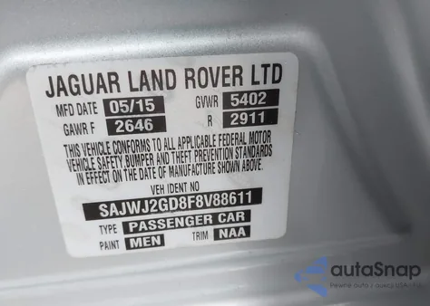 2015 Jaguar Xj Xjl Portfolio from USA, damaged, VIN SAJWJ2GD8F8V88611